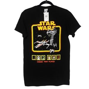 STAR WARS Pixel Videogame Graphic Print Short Sleeve Black T Shirt NWT Small